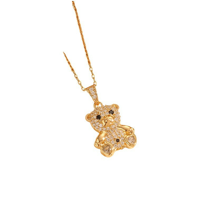 Full Rhinestone Cute Bear Pendant Necklace
