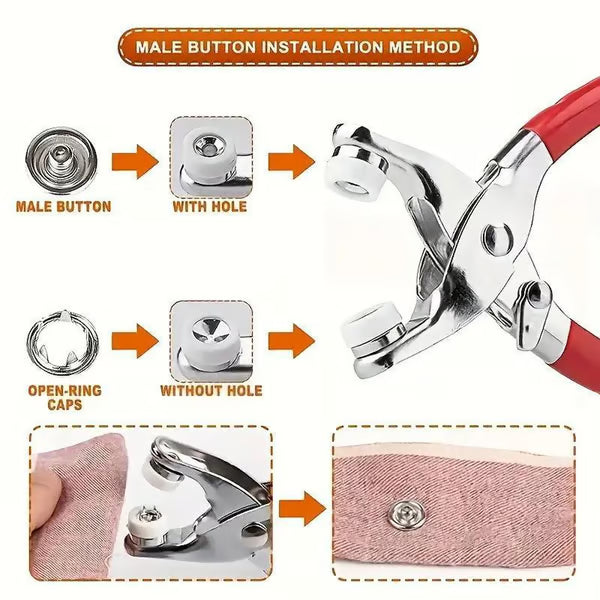 🧵 Sewing Kit with Metal Buttons – Manual Pliers Tool Included