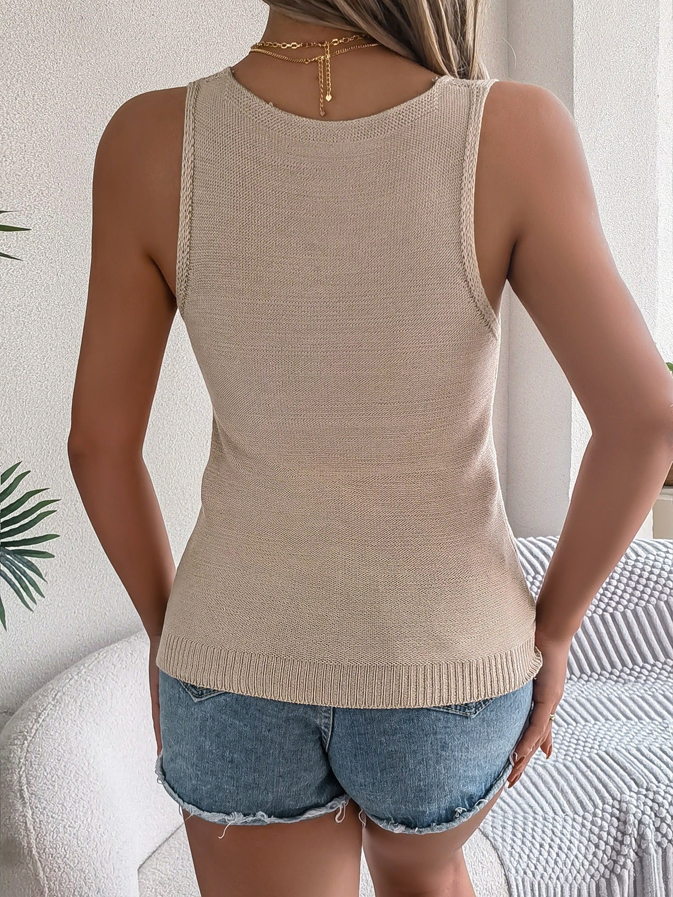 V-Neck Spaghetti Strap Hollow-Out Knitted Sexy Top
