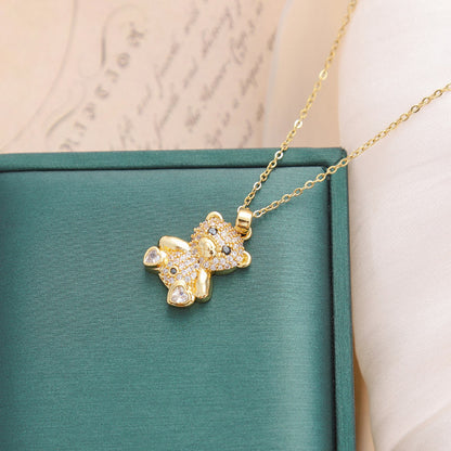 Full Rhinestone Cute Bear Pendant Necklace
