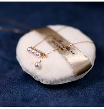 Balanced Falling Sound Vacuum Gold Zircon Pearl Balance Beam Clavicle Chain