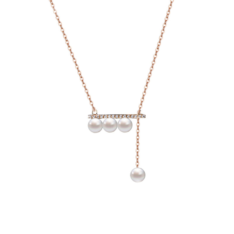 Balanced Falling Sound Vacuum Gold Zircon Pearl Balance Beam Clavicle Chain