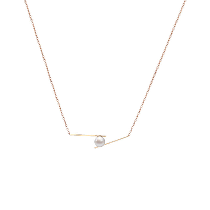 Balance Beam Pearl-Set Clavicle Necklace